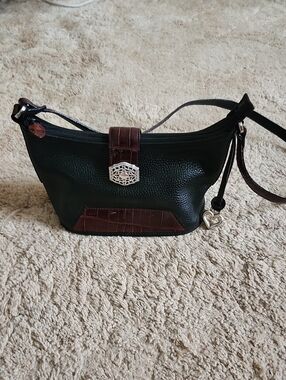 Brighton Black and Brown Pebbled Leather Shoulder Bag Purse with Heart Charm